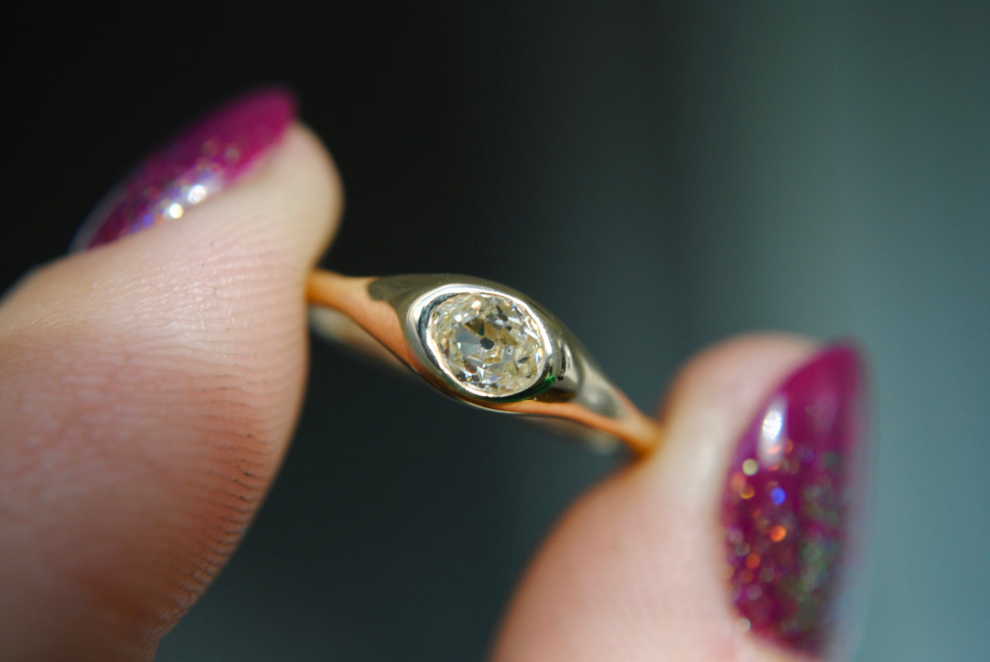 .45 carat old mine cut diamond organic ring