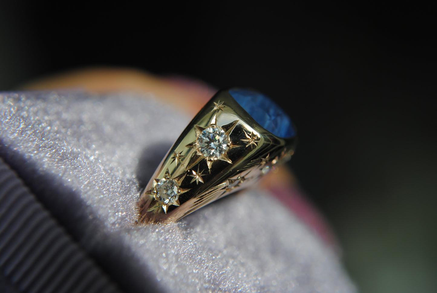 COSMIC GALAXY SIGNET - ONE OF A KIND - 3.53 CT SAPPHIRE AND DIAMONDS