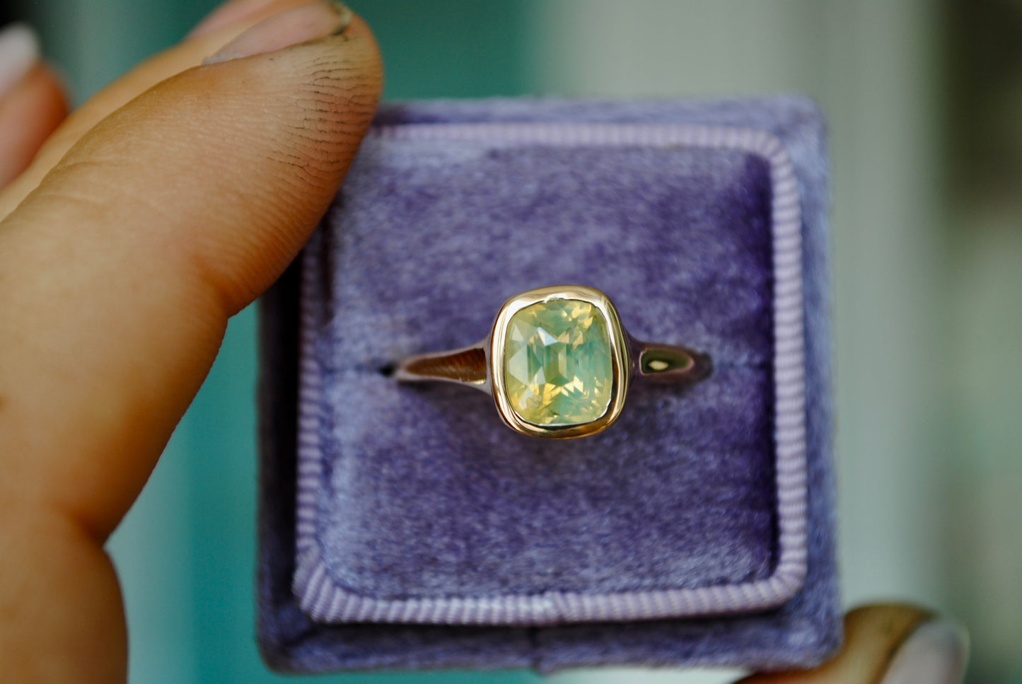 Organic Opalescent Yellow Sapphire Ring