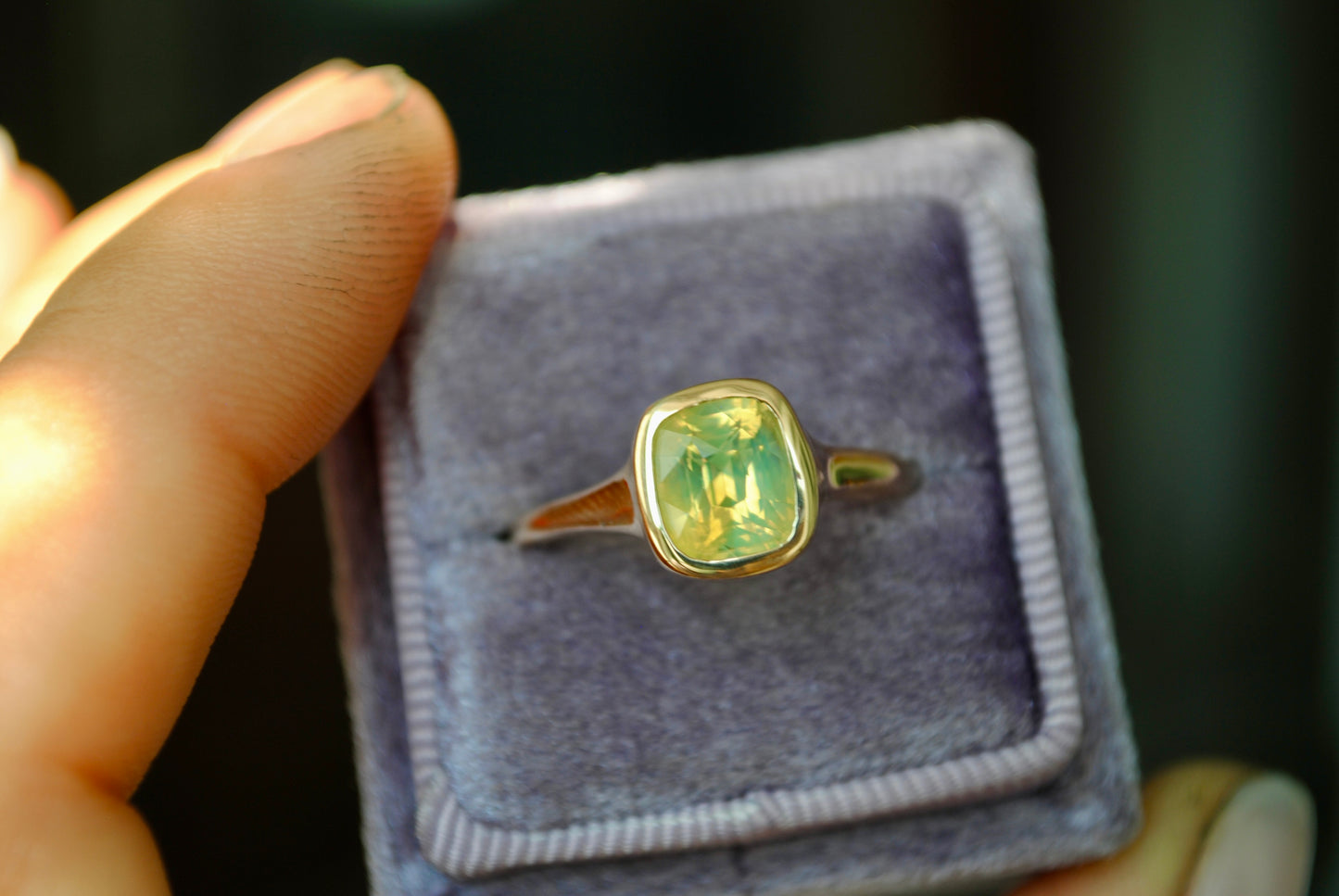 Organic Opalescent Yellow Sapphire Ring