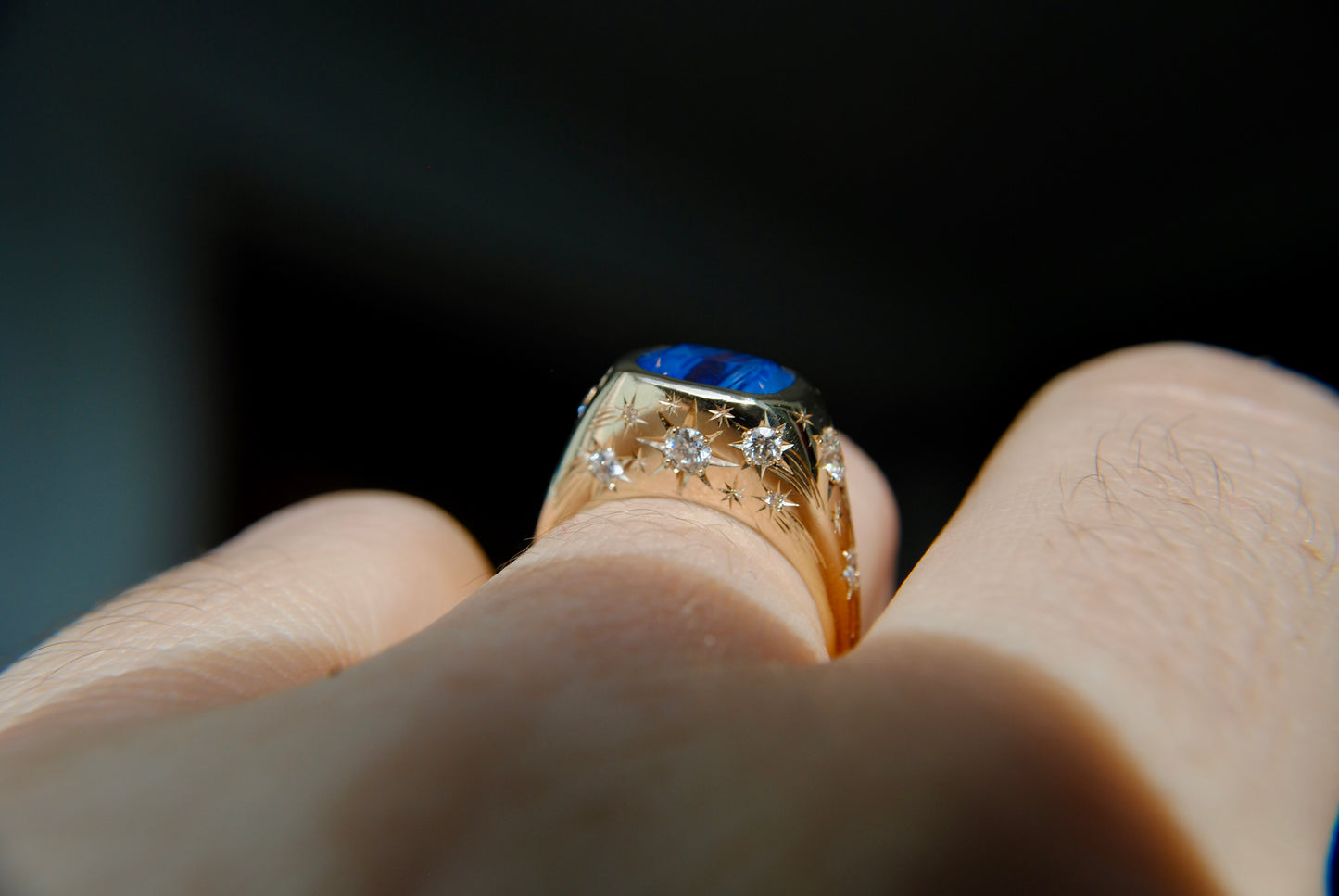 COSMIC GALAXY SIGNET - ONE OF A KIND - 3.53 CT SAPPHIRE AND DIAMONDS
