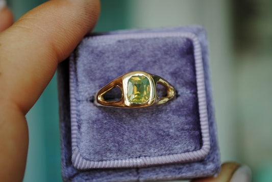 Organic Split Shank Opalescent Yellow Sapphire Ring