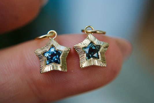 ENGRAVED PUFFY STAR CHARMS - 4.5MM MONTANA SAPPHIRE