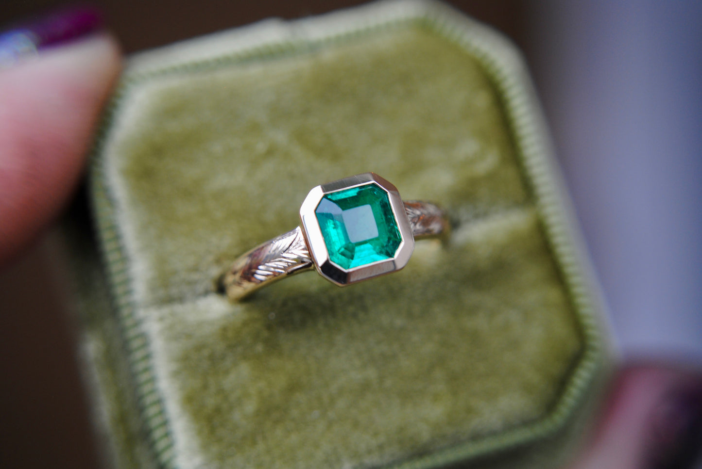 .78 carat Emerald Solitaire Engraved Ring