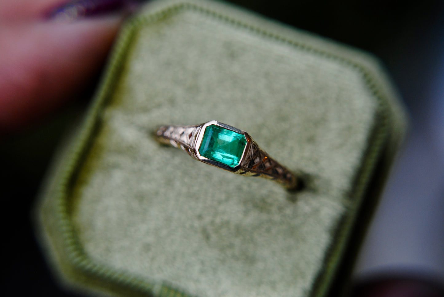 Engraved Siggy, .7 carat natural Emerald