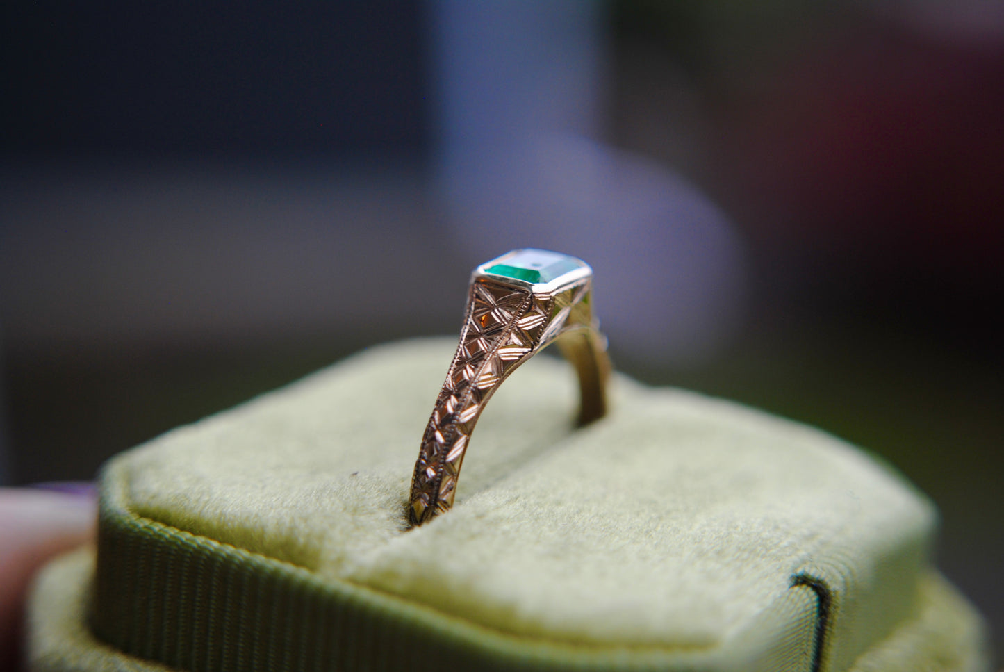 Engraved Siggy, .7 carat natural Emerald