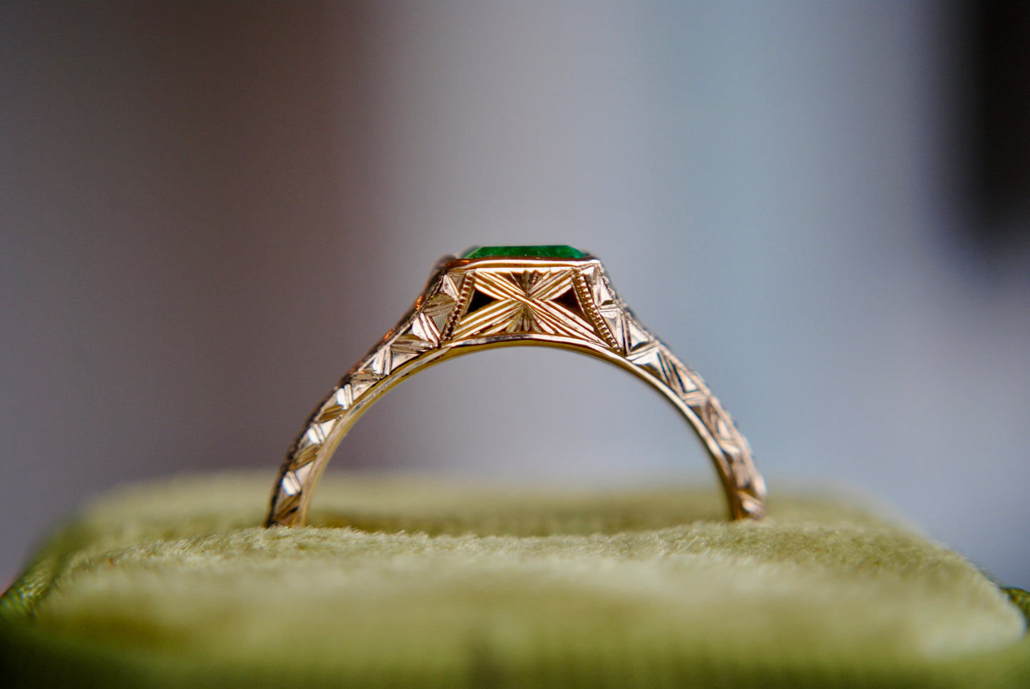 Engraved Siggy, .7 carat natural Emerald