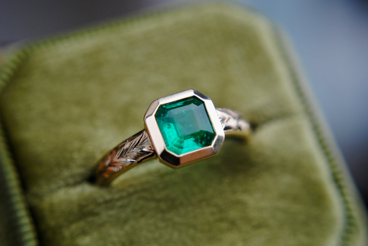 .78 carat Emerald Solitaire Engraved Ring