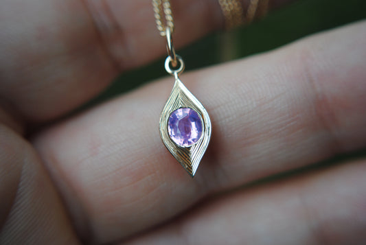 Engraved Gemdrop Charm - Opalescent Pink Sapphire