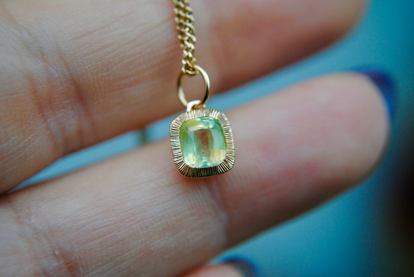 Jellybean Engraved Opalescent Yellow Sapphire Charm