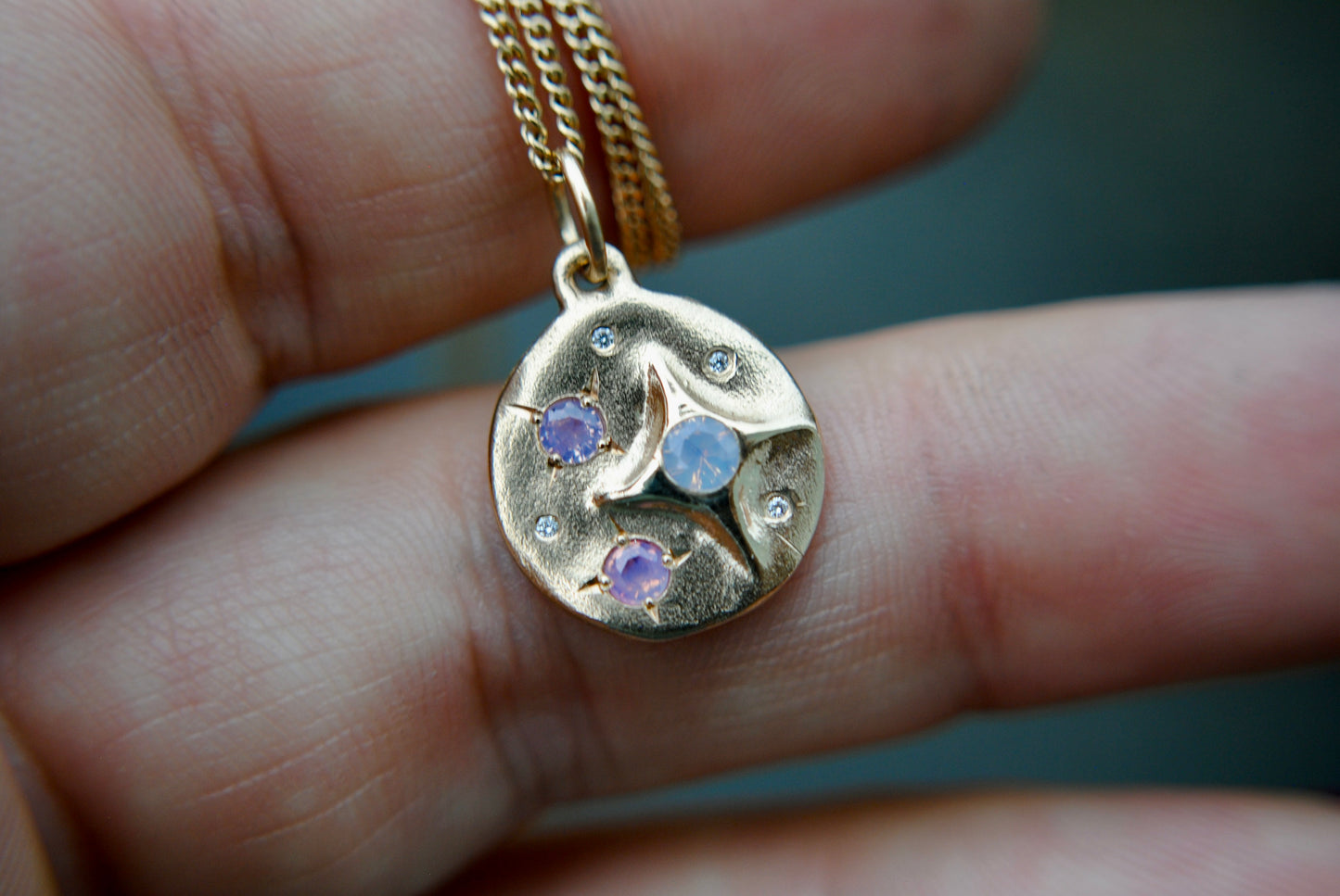 Sky Full of Stars Medallion with Opalescent Sapphires and Diamonds