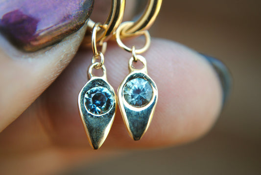 dagger hoop charm - montana sapphire (teal)