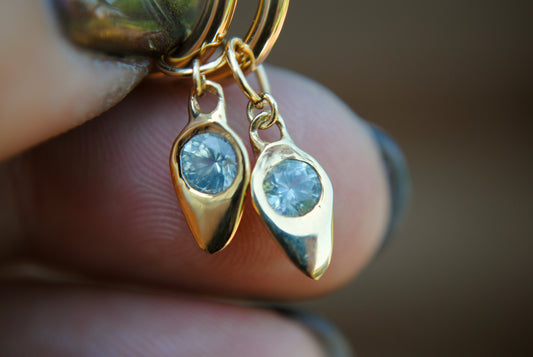 dagger hoop charm - montana sapphire (light blue)