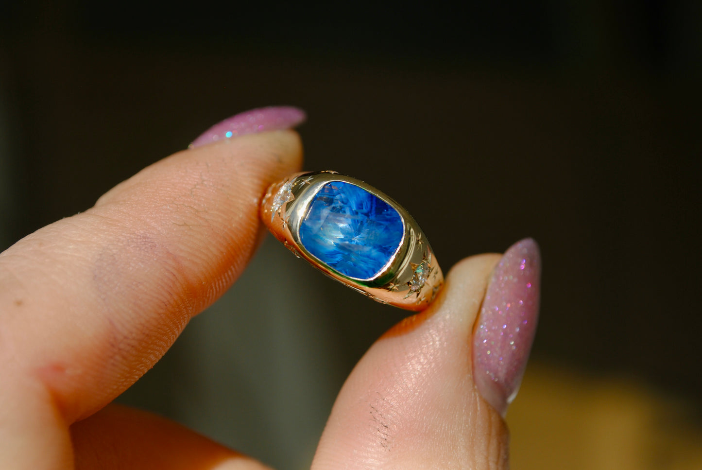 COSMIC GALAXY SIGNET - ONE OF A KIND - 3.53 CT SAPPHIRE AND DIAMONDS