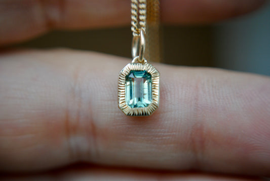 Jellybean Engraved Teal Blue/Green Madagascar Sapphire