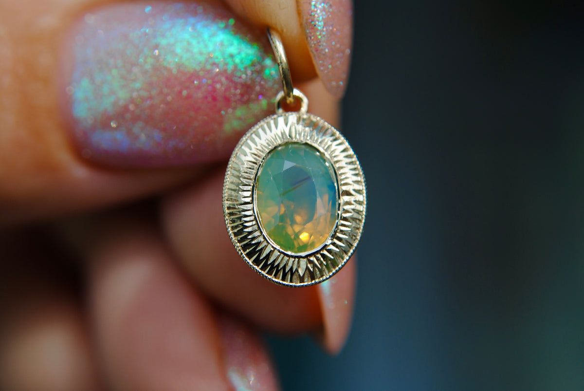 JUMBO ENGRAVED JELLYBEAN - 2.17 CT YELLOW OPALESCENT CHRYSOBERYL