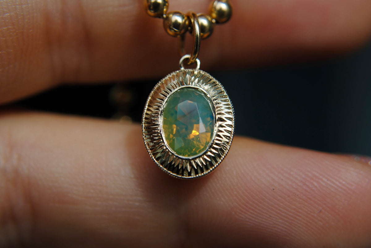 JUMBO ENGRAVED JELLYBEAN - 2.17 CT YELLOW OPALESCENT CHRYSOBERYL