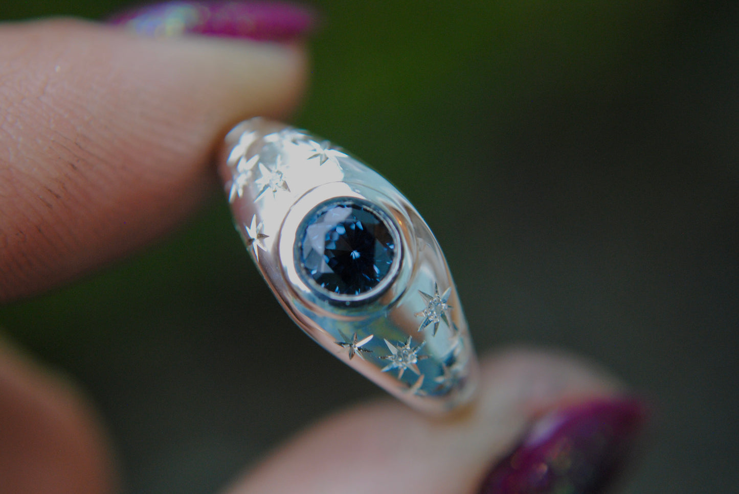 Limited Edition Silver Bombe Ring - Sparkling Blue Spinel