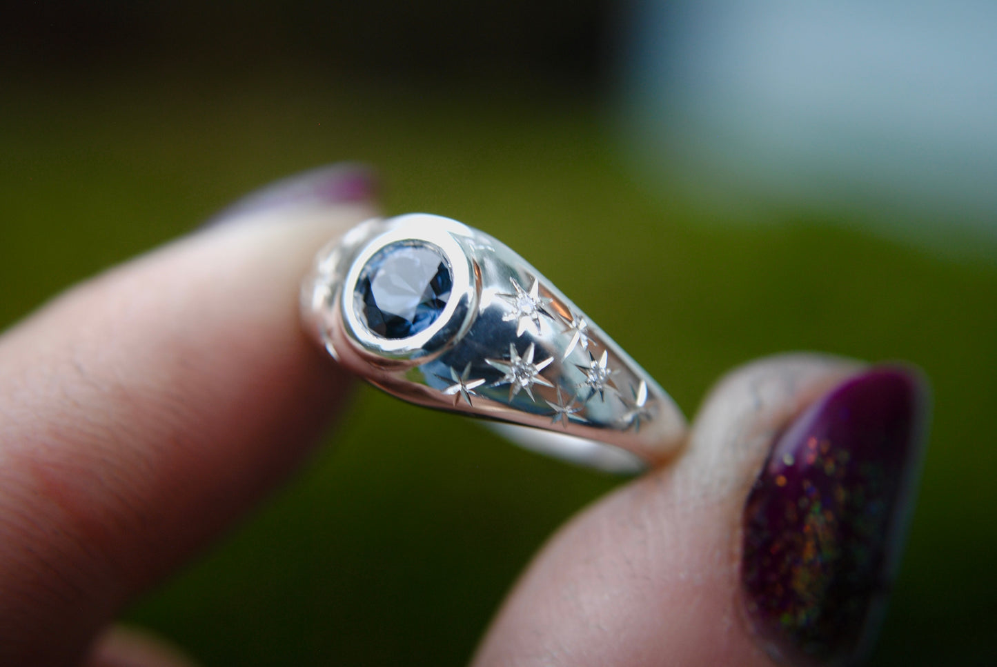 Limited Edition Silver Bombe Ring - Sparkling Blue Spinel