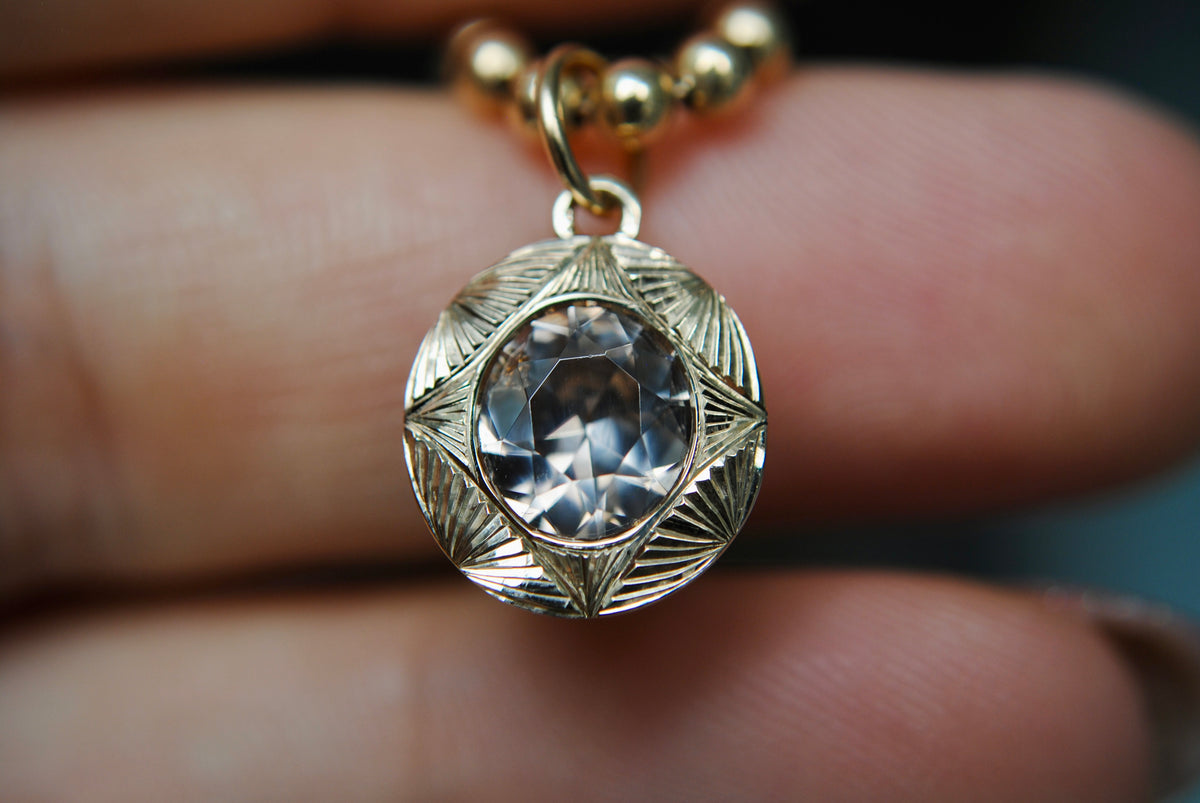JUMBO ENGRAVED JELLYBEAN -  2.49 CARAT SILKY CHAMPAGNE ZIRCON
