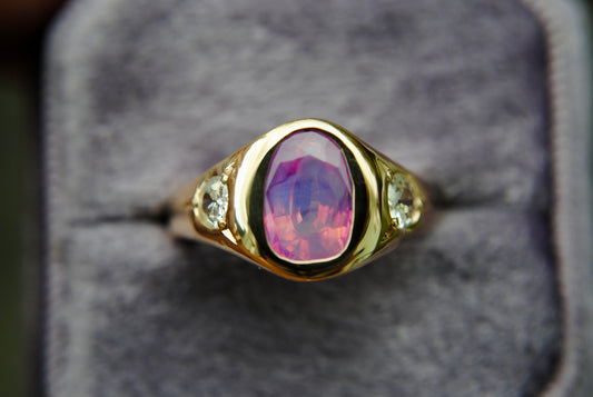 2.04 carat opalescent pink sapphire with antique diamonds