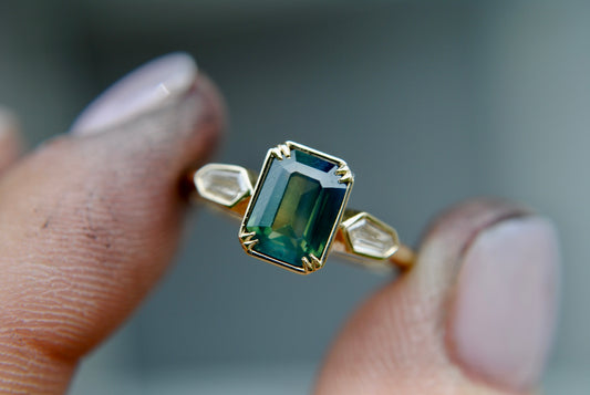 1.66 carat Green Sapphire + Diamond Ring