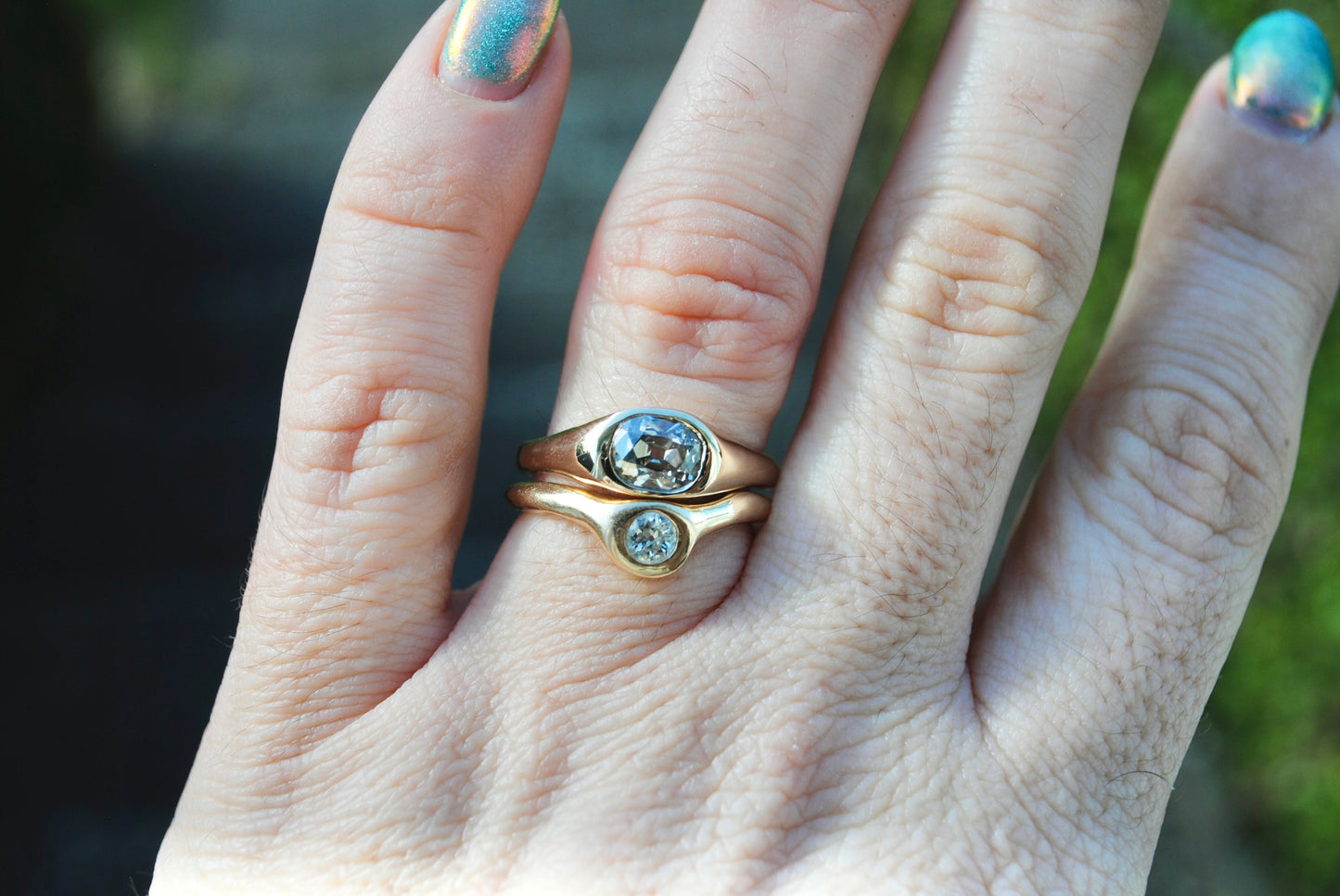 Elongated Old Mine Cut Organic Ring - One of a Kind