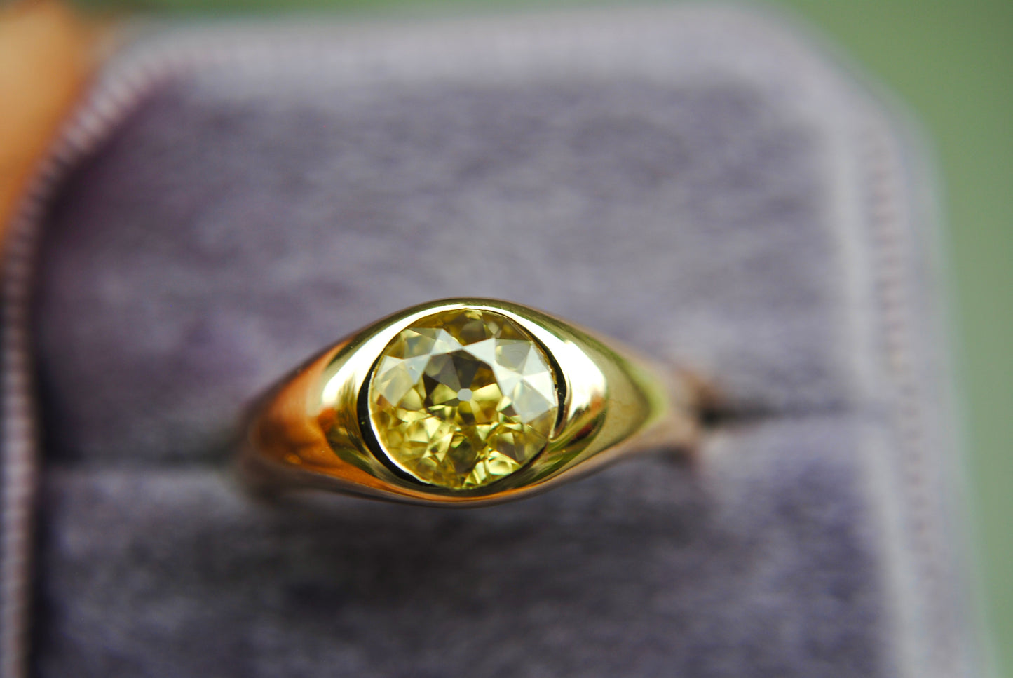1.03 carat GIA Fancy Yellow Old European Cut Diamond Ring