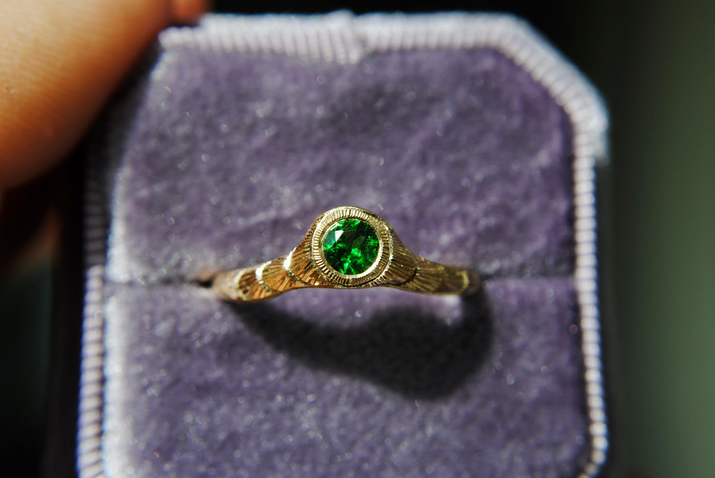 GROSSULAR GARNET ENGRAVED DIP BAND - ONE OF A KIND - GROSSULAR GREEN GARNET