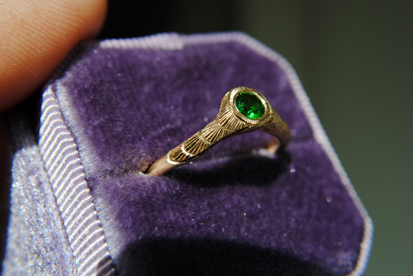 GROSSULAR GARNET ENGRAVED DIP BAND - ONE OF A KIND - GROSSULAR GREEN GARNET