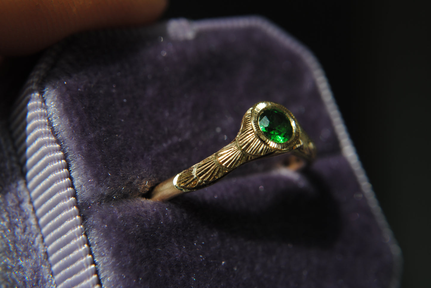 GROSSULAR GARNET ENGRAVED DIP BAND - ONE OF A KIND - GROSSULAR GREEN GARNET